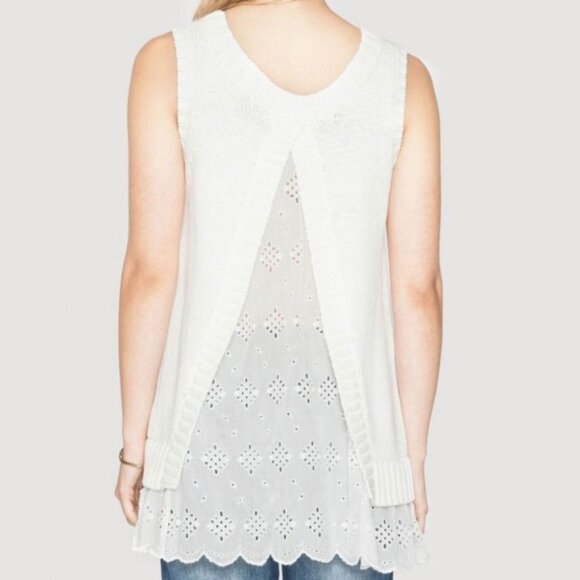 Johnny Was Lace Back Antique White Silk Sweater Layered Size Small Knit Top Boho - Picture 6 of 7